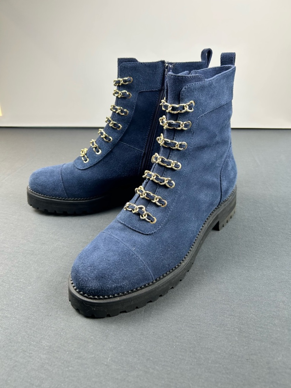 Cecelia of New York Suede Lace-Up Ankle Boots with Gold Chain Detail (f0092)